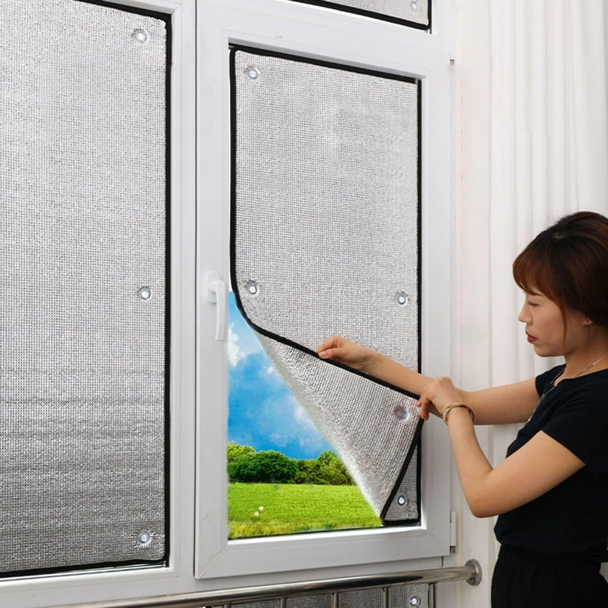 37'' x 107'' Aluminum Foil Window Covering, Summer Heat Uv Blocking Window Shades Roller Shades/Thermal Insulation Panels/Boards for Sliding Glass Door Rv & Garage Walls, Balcony/terrace/pergola