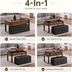 31.5'' Lift Top Coffee Table with Storage Bench, Rustic Brown
