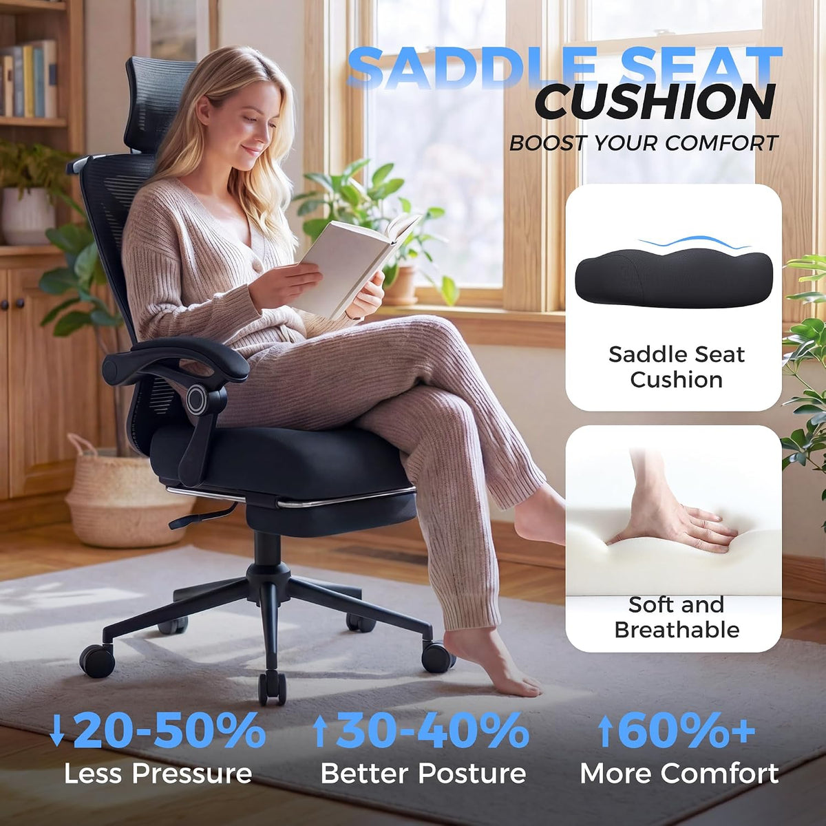 CYKOV Ergonomic Office Chair with Footrest, Reclining Mesh Back, 350 Lbs