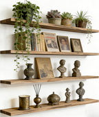 48 Inch Rustic Wood Floating Shelves Farmhouse Wooden Wall Shelves for Bathroom Bedroom Living Room Kitchen Office Set of 4 Light Brown
