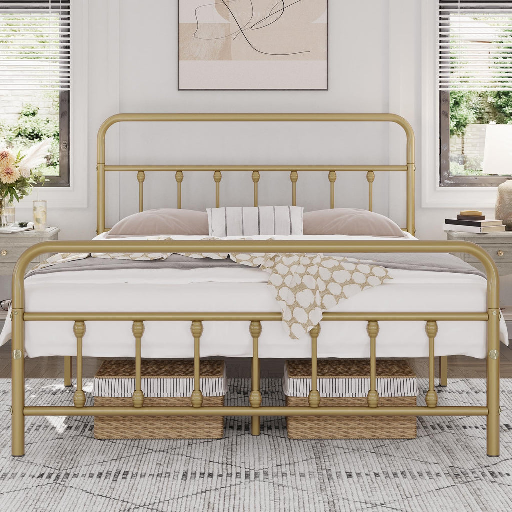 Yaheetech Queen Metal Platform Bed Frame, Victorian Headboard & Footboard
