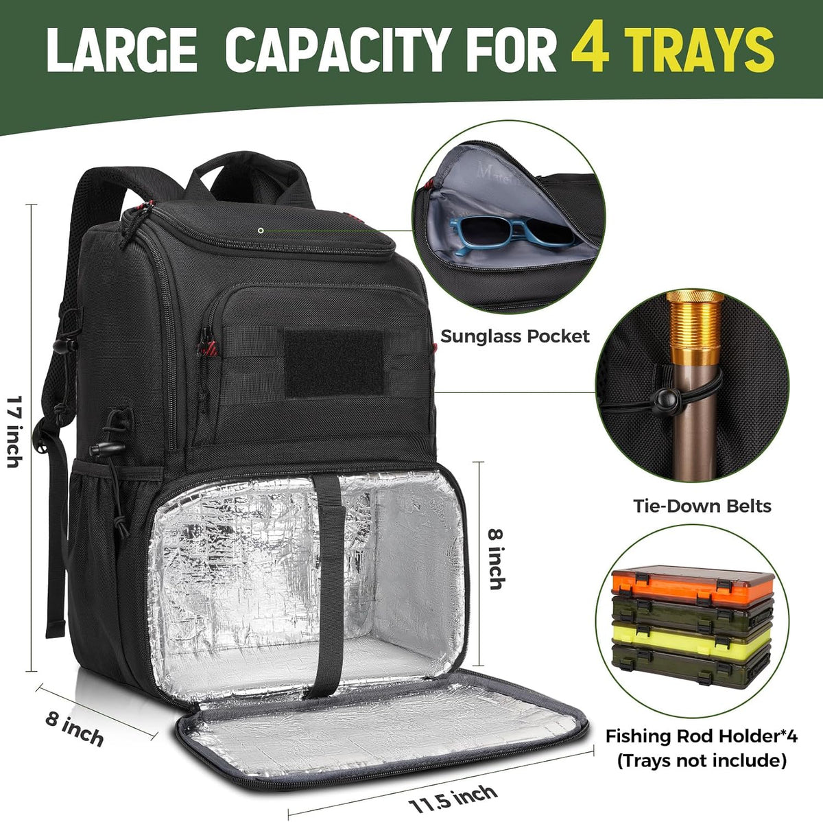 MATEIN Fishing Backpack Tackle Box, Tackle Backpack with Cooler for Men