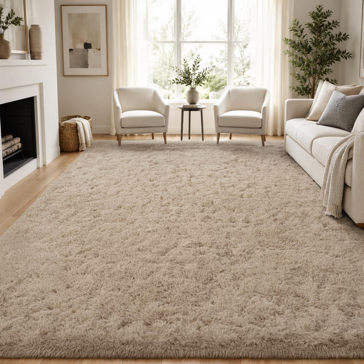 PLHXFR 9x12 Area Rugs Living Room: Fluffy Bedroom Soft Shag Rug Black Grey