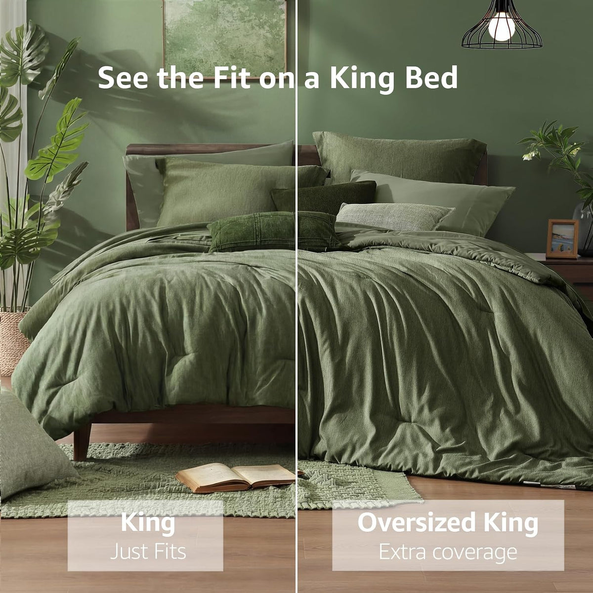 Monbix King Size Comforter Set Olive Green 7 Pieces Bed in a Bag
