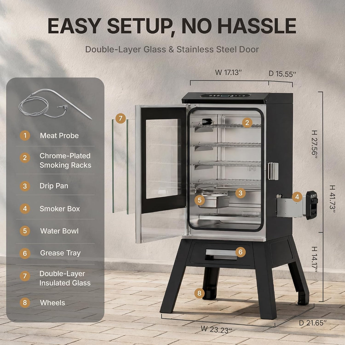 1500W Electric Smoker for Outdoor, 30" Digital Vertical Smoker