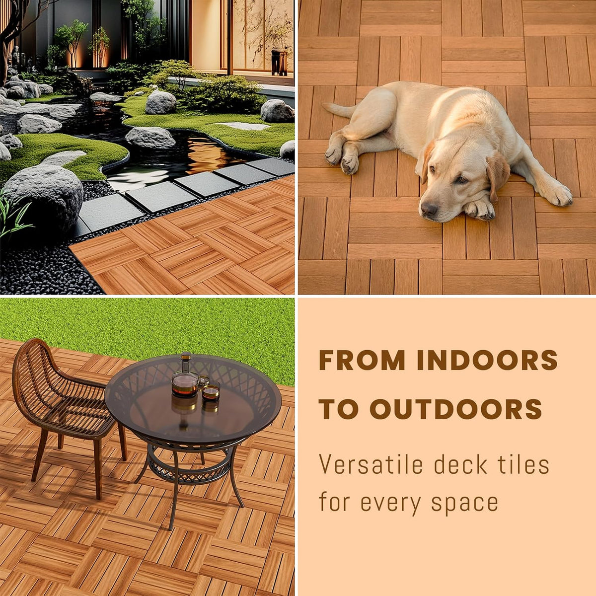 54 PCS Acacia Wood Interlocking Deck Tiles - 12"x12" All Weather Waterproof, Indoor Outdoor Patio Flooring for Balcony, Backyard, Poolside