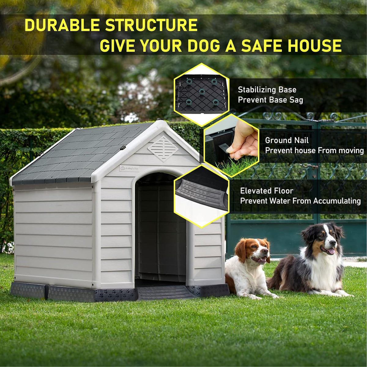 LEMBERI Large Dog House, Indoor/Outdoor, Gray 38.8" L x 35" W x 37.4" H