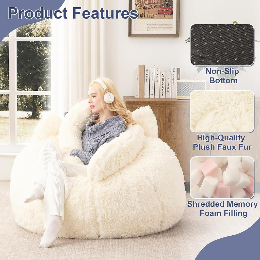 Bean Bag Chair for Adults Teens, Giant Faux Fur Cat Beanbag Sofa