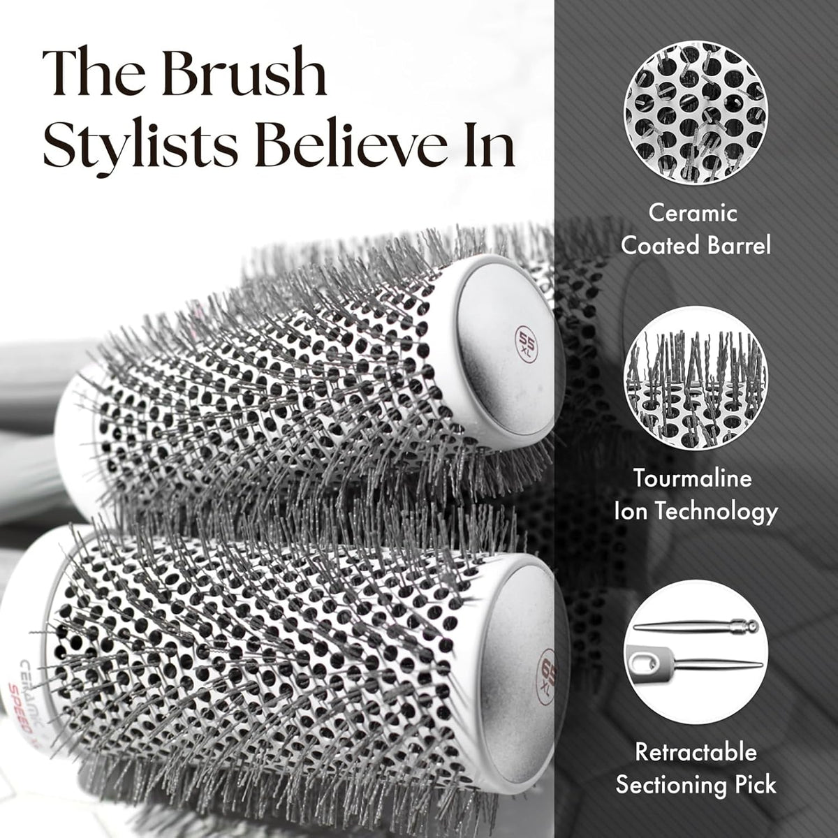 Olivia Garden Ceramic + Ion Speed XL - Extra-Long Round Thermal Hair Brush - Not Electrical - Professional Blowout Brush for Normal to Thick Hair