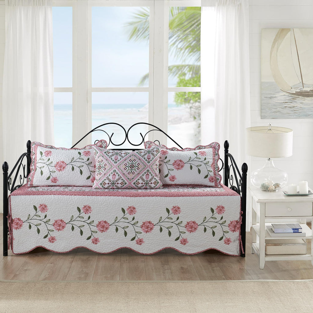 HESTIN 4Pcs Sky Blue Scallop Daybed Cover Set 75"x39" Petunia Embroidery