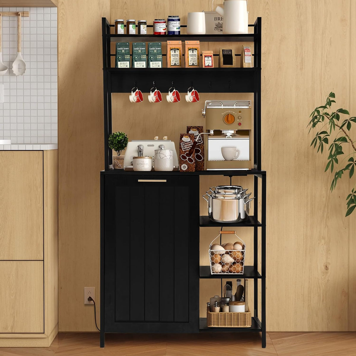 Kitchen Bakers Rack with Power Outlet, Microwave Oven Organizer