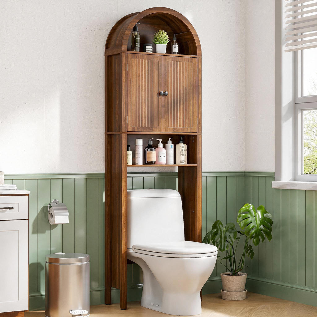 Arched Over The Toilet Storage Cabinet with Fluted Doors, Bathroom Shelf