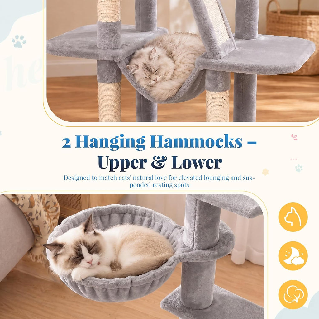 Hey-brother Cat Tree Tower with Padded Platform Bed, Hammock, MPJ019-SW
