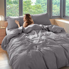 Shilucheng 100% Linen King Duvet Cover Set, Linen