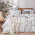 BESTOUCH Cotton Solid Duvet Cover Set Linen Feel Cornflower Blue Queen