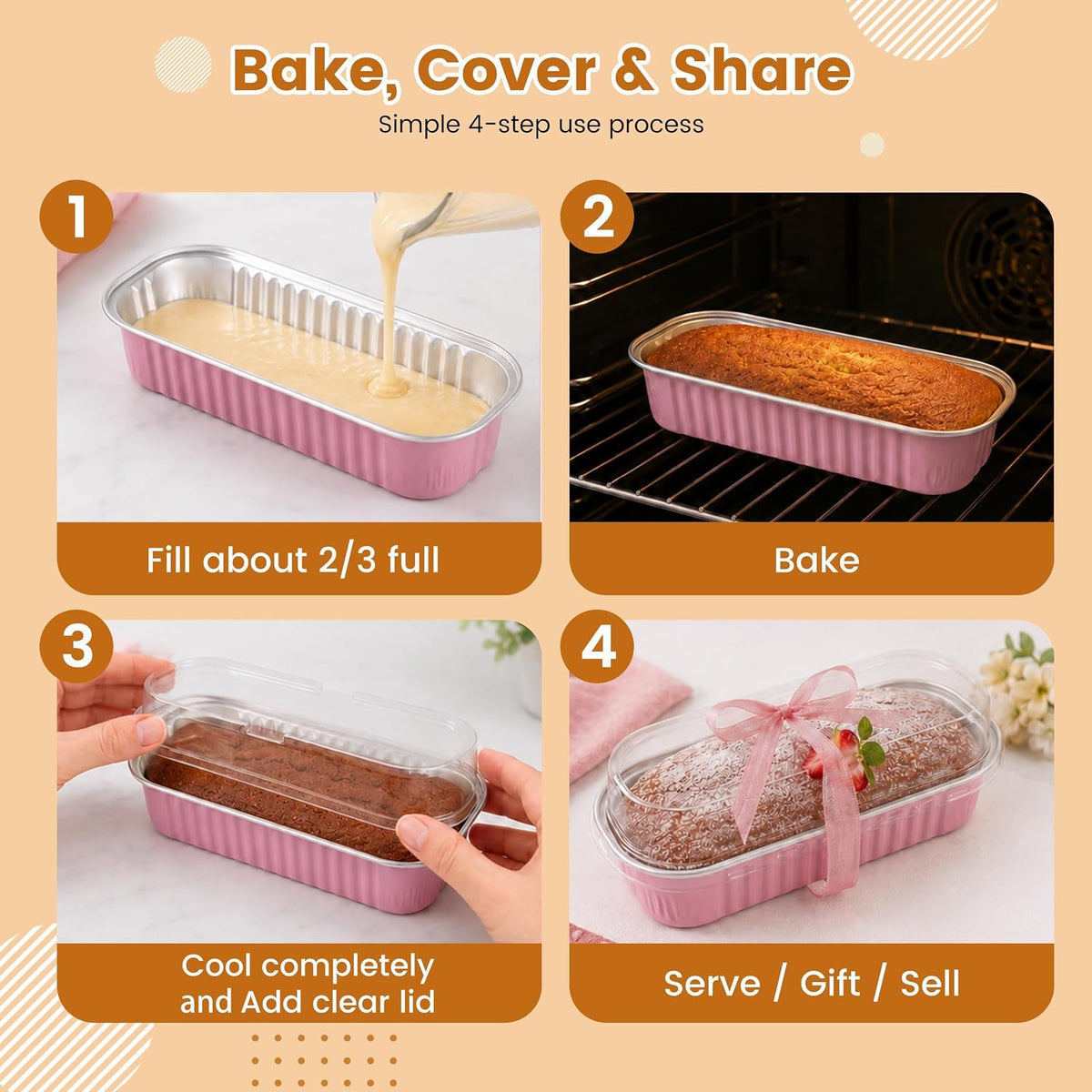 Mini Cake Pans with Lids, 600 Pack Pink 6.8oz for Picnic Desserts