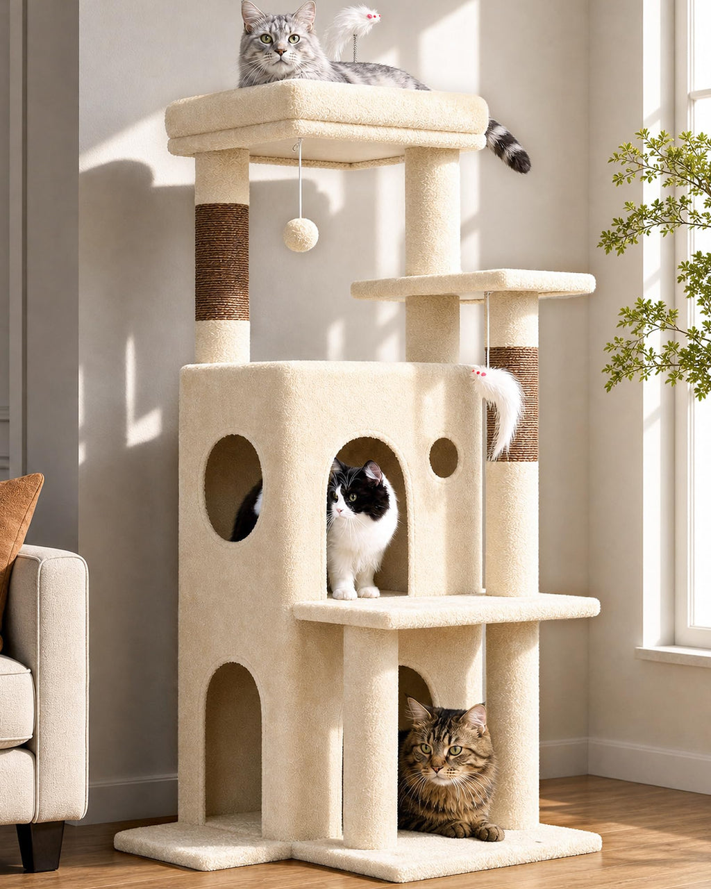 Globlazer Cat Tree Tower for Indoor Cats Large Adult, FC50, Light Grey