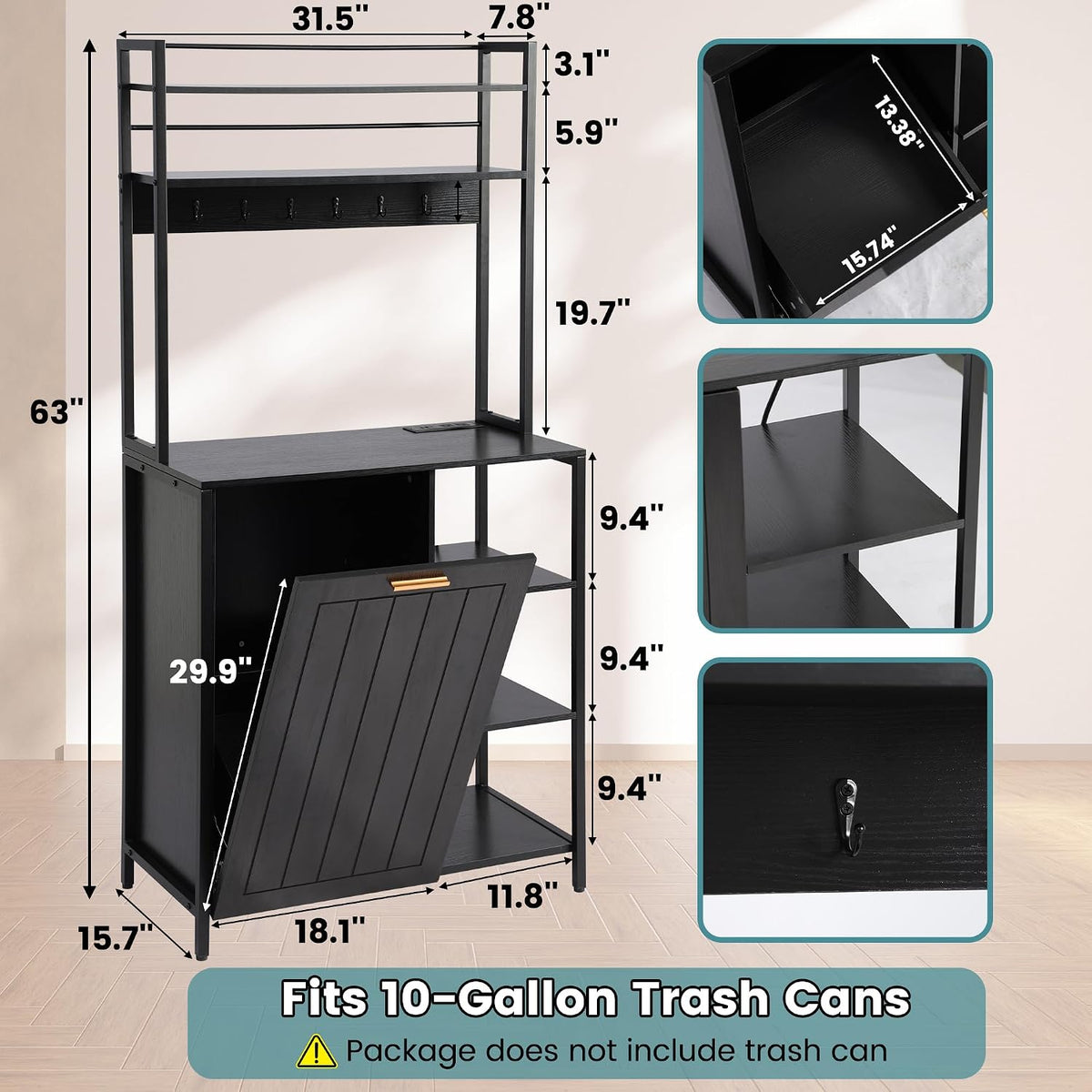 Kitchen Bakers Rack with Power Outlet, Microwave Oven Organizer