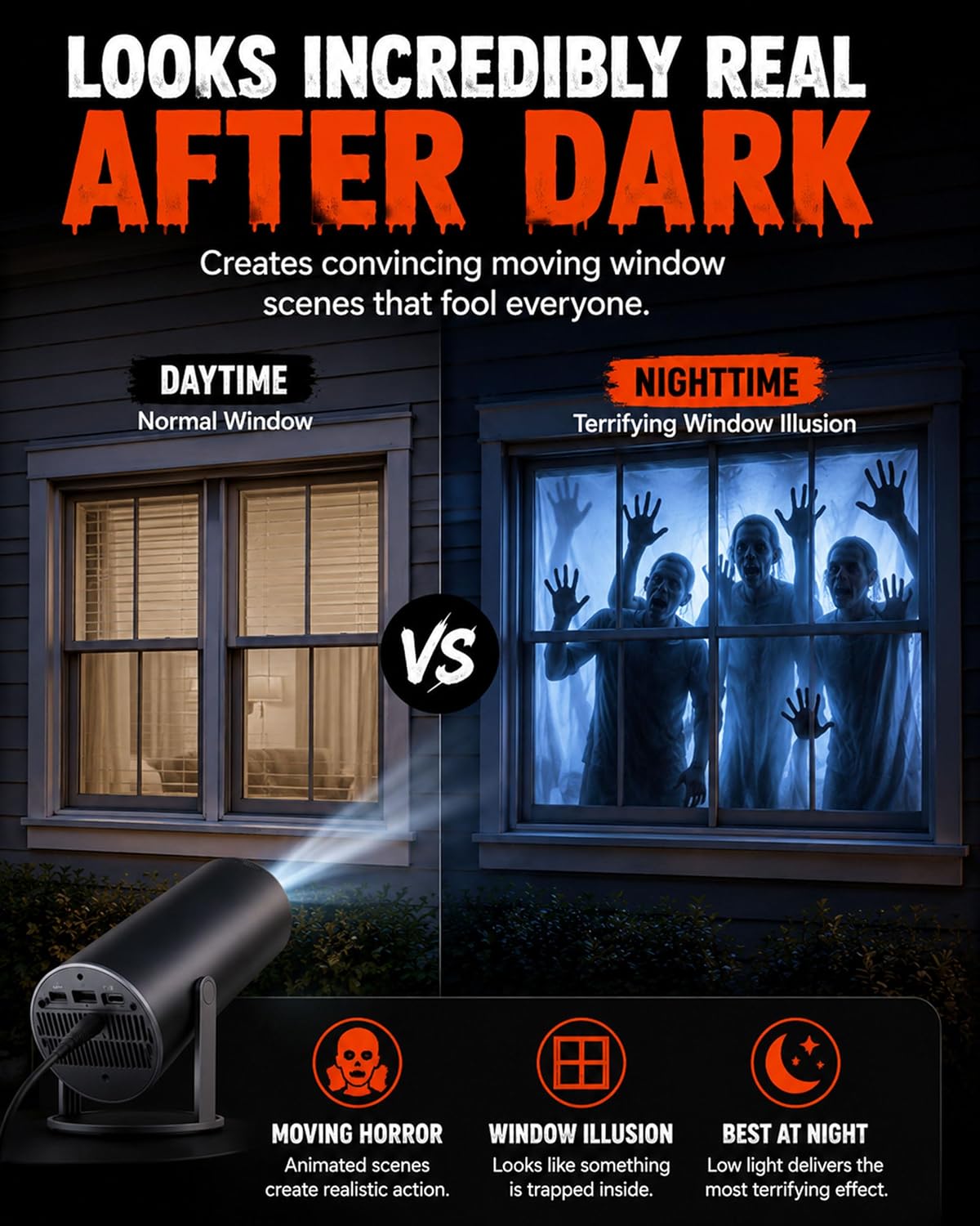 W/ Video Halloween Projector Scary Halloween Decorations，White：With Fabric