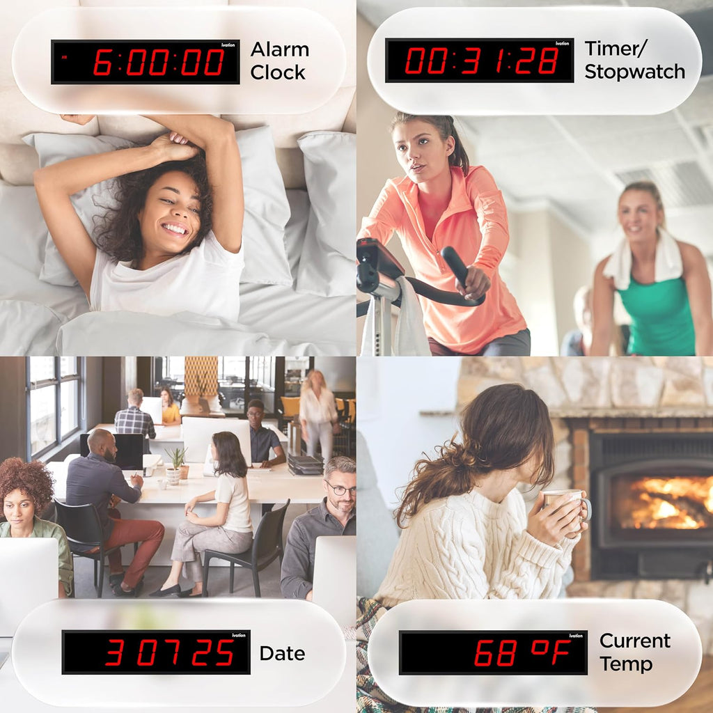 Ivation Oversized Digital Wall Clock with Large LED Display & Timer, 36"