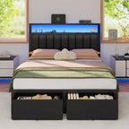 Furnulem Queen Bed Frame with Storage Drawers and Upholstered Headboard
