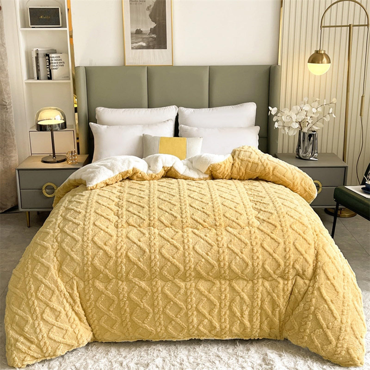 Insulation Hibiscus Winter Quilt, Thickened Super Soft Cashmere and Double Fabrics Warm Thicke Lambswool Quilt Core Sided Blanket(C,150x200cm-4KG)