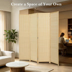 4 Panel Bamboo Room Divider, Folding Privacy Screen, Natural