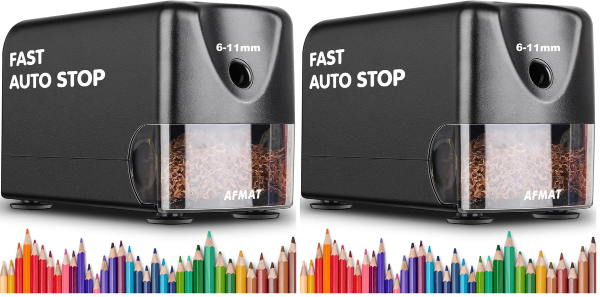 AFMAT Heavy Duty Electric Pencil Sharpener, Auto Stop Classroom Pencil Sharpeners for 6-11mm No.2/Colored Pencils, Pencil Sharpener for Large Pencils, Sharp Point, Save Pencil, PSX3 (Pack of 2)