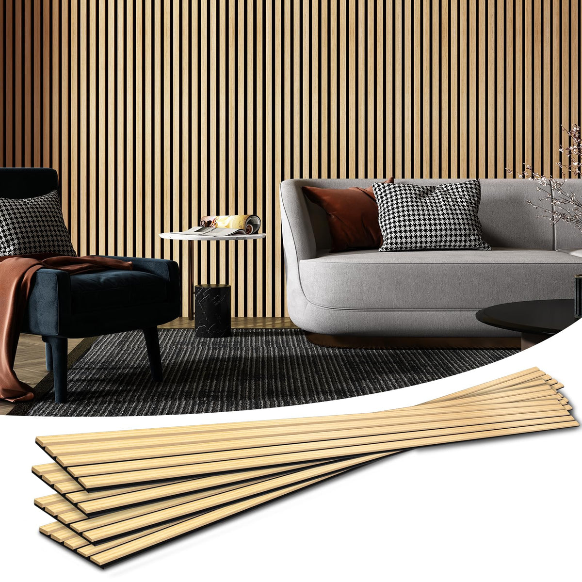 Art3d 6-Pack Soundproof Wood Slat Wall Panels, 94.5 x 7.9 Inch, Walnut