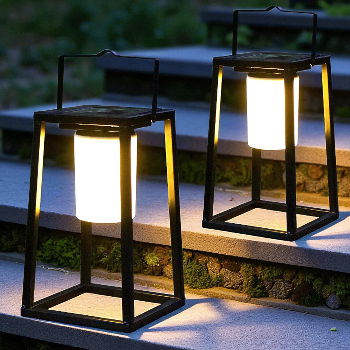 TRIROCKS Set of 4 Outdoor Solar Lantern Portable Brightness LED Nightstand Lantern Portable Solar Lamp IP44 Waterproof Touch Control Outdoor Table Lamp Cordless Lights for Patio Walking Camping Garden
