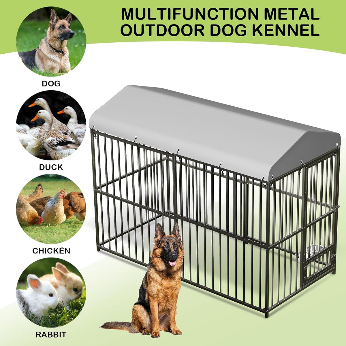 Large Outdoor Dog Kennel, 8x4x6FT Heavy Duty Dog Cage with Roof, Dog Kennel Galvanized Iron Dog House with Safety Locks,UV & Water Resistant Proof Cover, for Garden Backyard