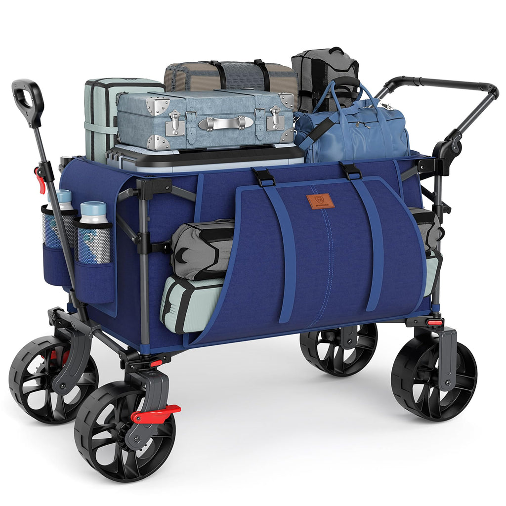 EVER ADVANCED Folding Push Wagon with Brakes, Portable Shopping Cart
