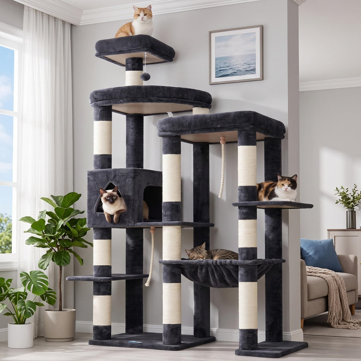 Hey-brother Cat Tree, Multi-Level Sisal Covered Scratching Posts, MPJ050W