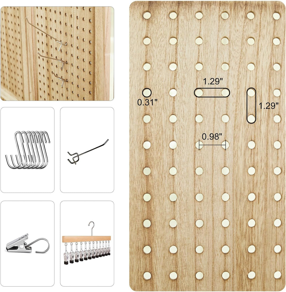 Pegboard Display, 5.6Ft Portable Freestanding Wall Organizer Wooden Room Divider Folding Privacy Screens for Craft Art Display Board (6 Panels, Natural)