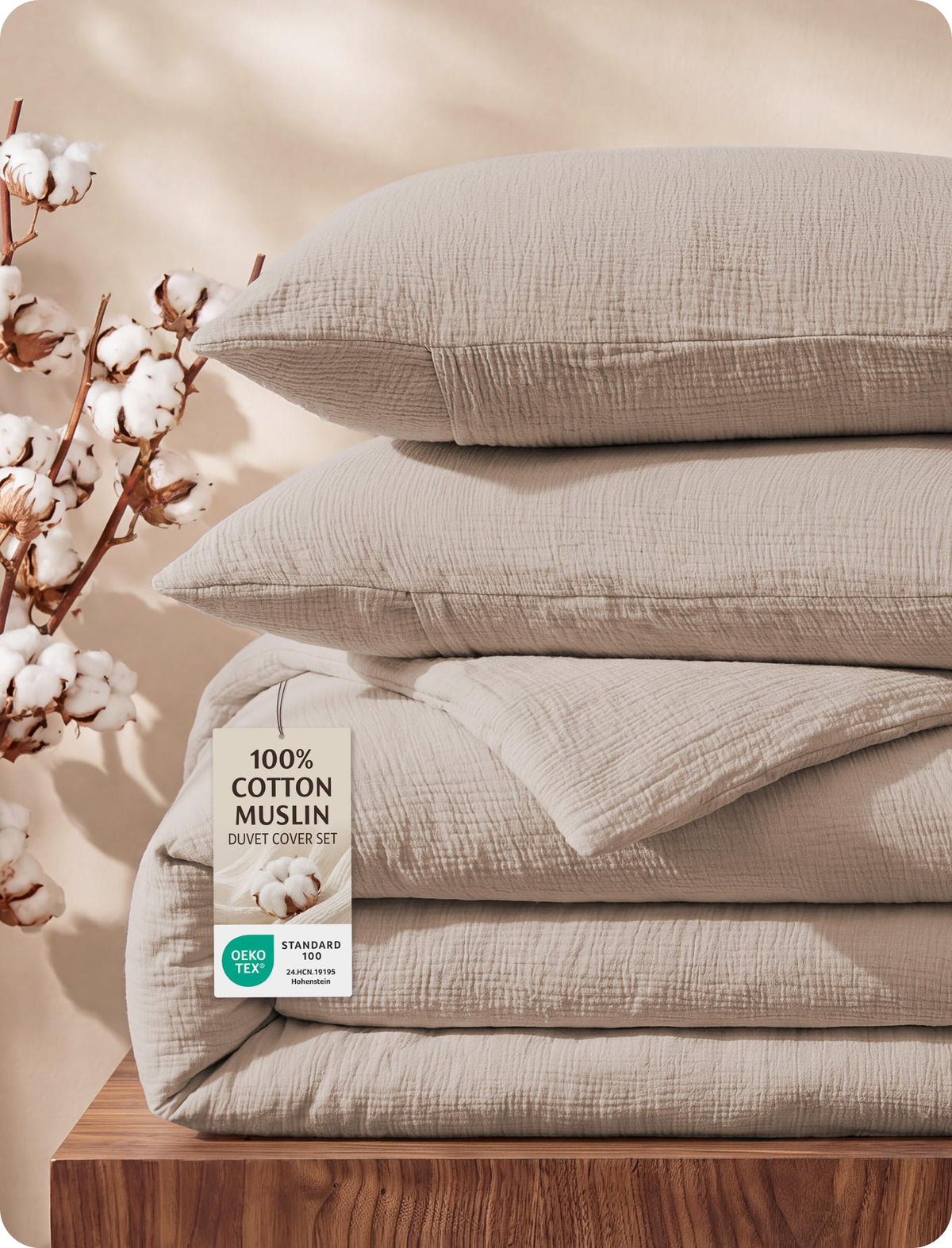 Bedsure PureWoven 100% Cotton Muslin Duvet Cover King Gauze Bedding Set
