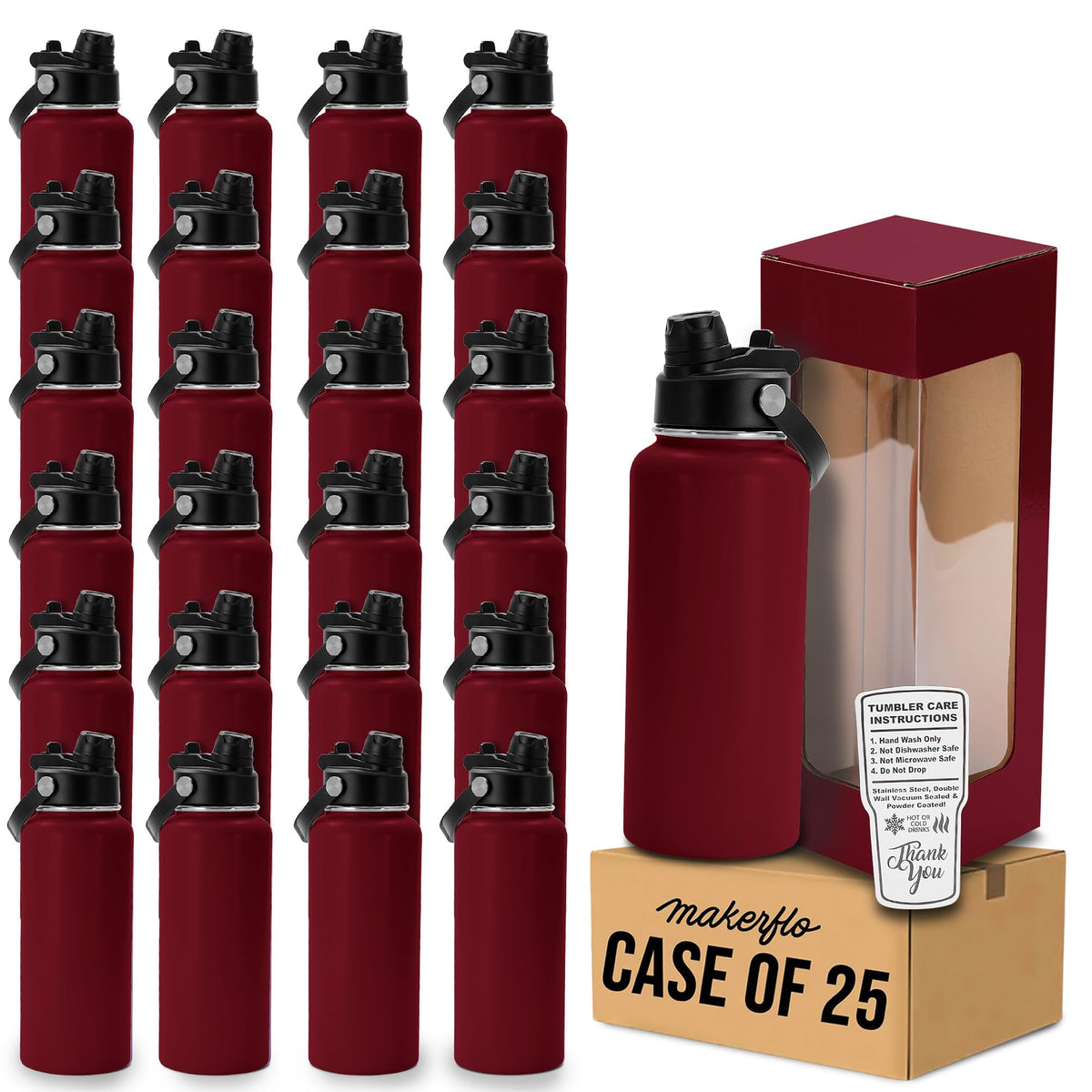 makerflo 32oz Powder Coated Hydro Water Bottle Blanks, Orange, Case of 25