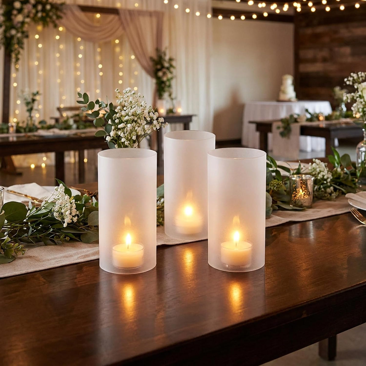 WGVI Hurricane Candle Holder Sleeve, W: 3", Ht: 6", Frosted Glass Cylinder Open Both Ends, Chimney Tube Shade, 24 Piece