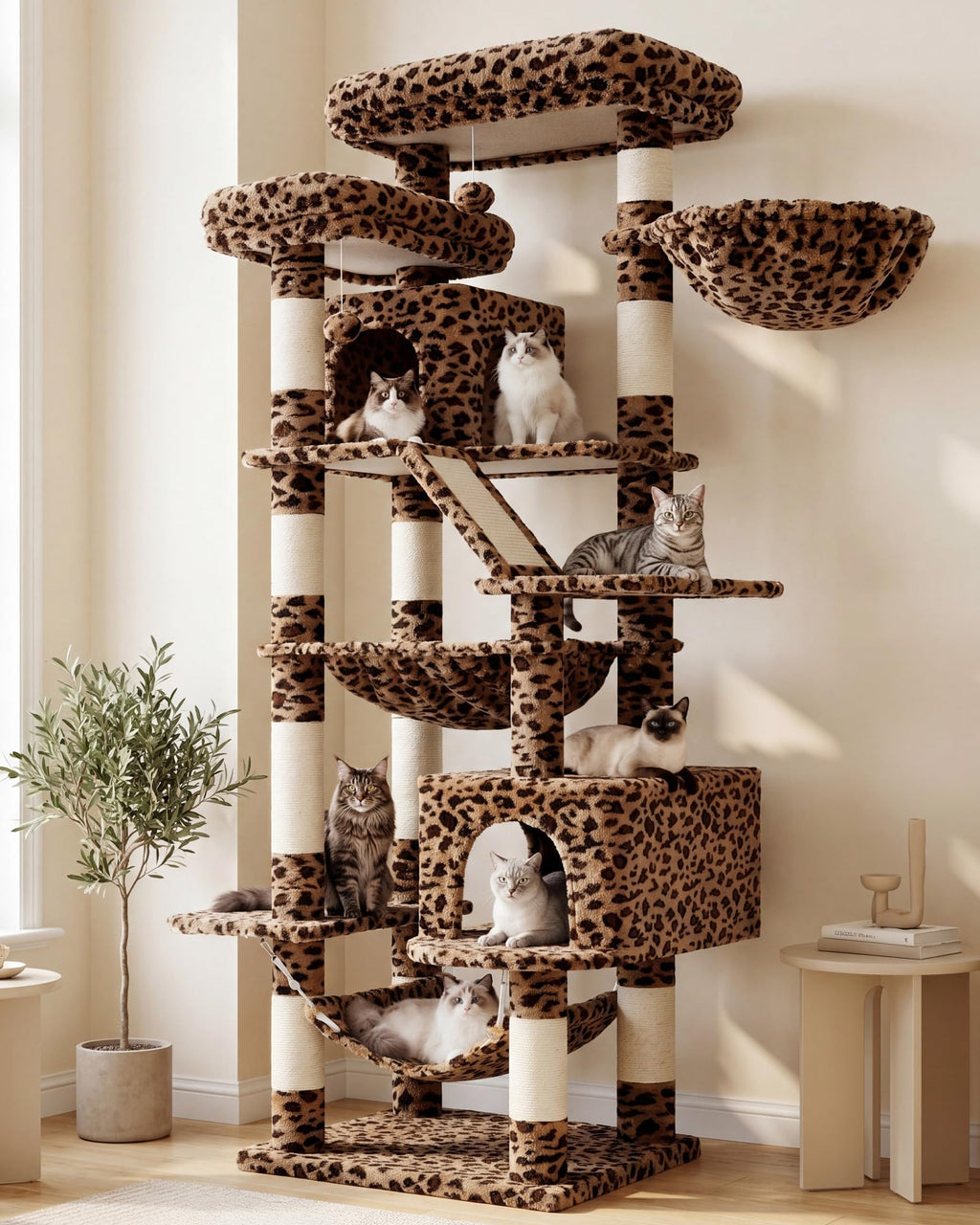 Heybly Cat Tree, 71-Inch-Tall Tower for Indoor Cats with 2 Perches HCT034G