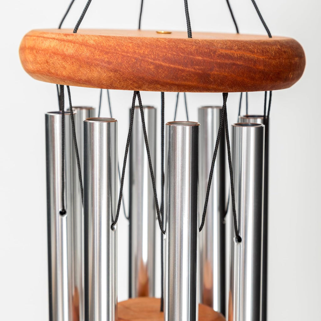 Festival 24-inch Redwood Wind Chime 8 Tubes w/Customization in Silver by Wind River for Patio, Backyard, Garden, and Outdoor décor. Made in the USA