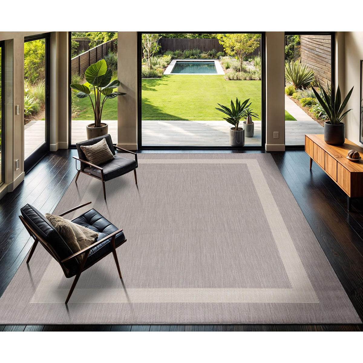 CAMILSON Outdoor Rug 6x9, Modern Outside Rugs for Patios Porches Waterproof Durable Washable Non-Shedding, Easy-to-Clean Indoor Outdoor Area Carpet (6 x 9, Bordered - Blue/White)