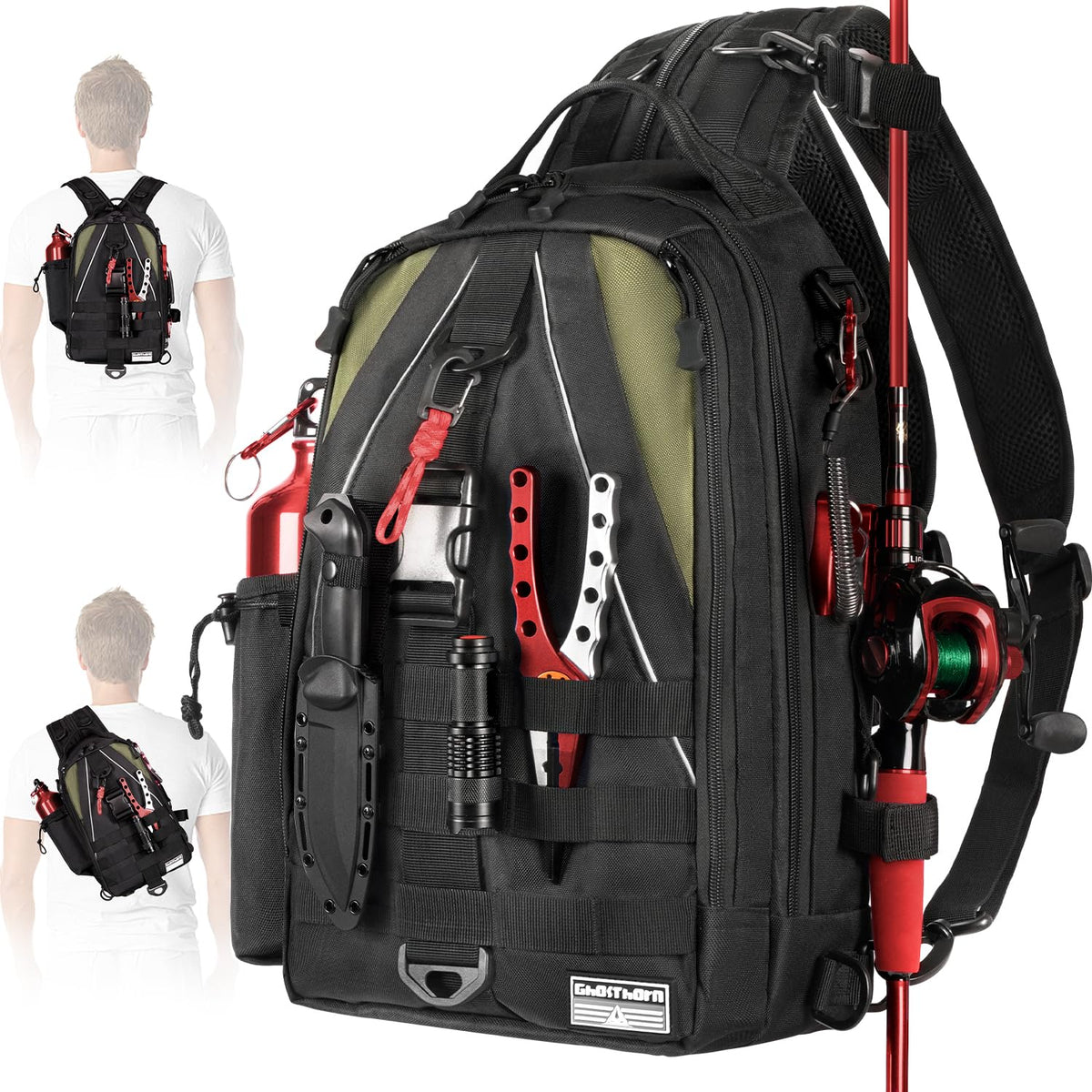 Ghosthorn Fishing Backpack with 3600 Tackle Box Fishing Gear Set Tackle Bag