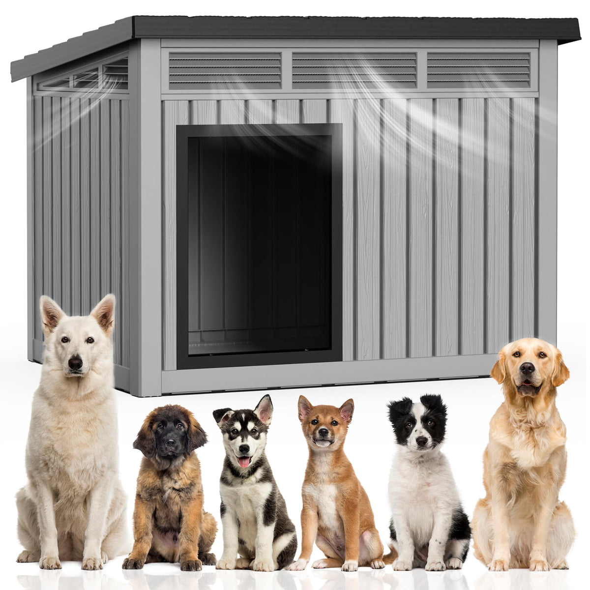 VIXZEN Dog House Outdoor & Indoor, Medium Size, Gray