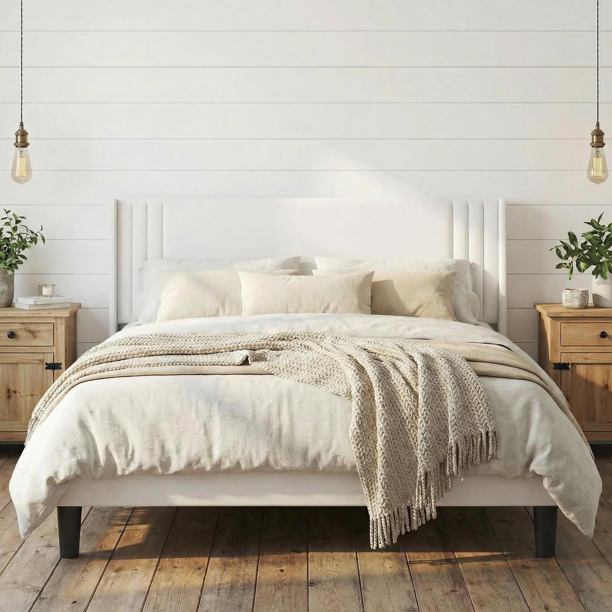 Gizoon Queen Bed Frame with Wingback Headboard, Upholstered Platform Bed