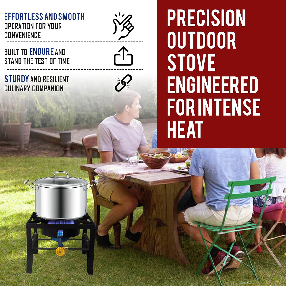 Single Burner Propane Gas Stove - Square Outdoor Propane Burner Heavy Duty - Portable Gas Stove Burner Propane Outdoor Burner - with Hose Pipe, Adjustable 0-20Psi Regulator for Home Brewing