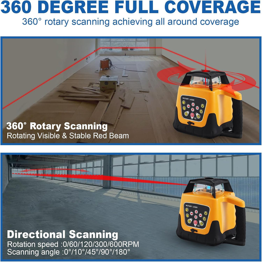 360° Self-Leveling Red Beam Rotary Laser Level Kit with Tripod+Grade Rod
