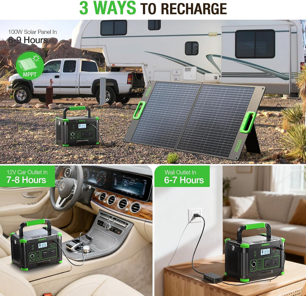 500W Portable Power Station 519.48Wh Outdoor Solar Generator Backup Battery