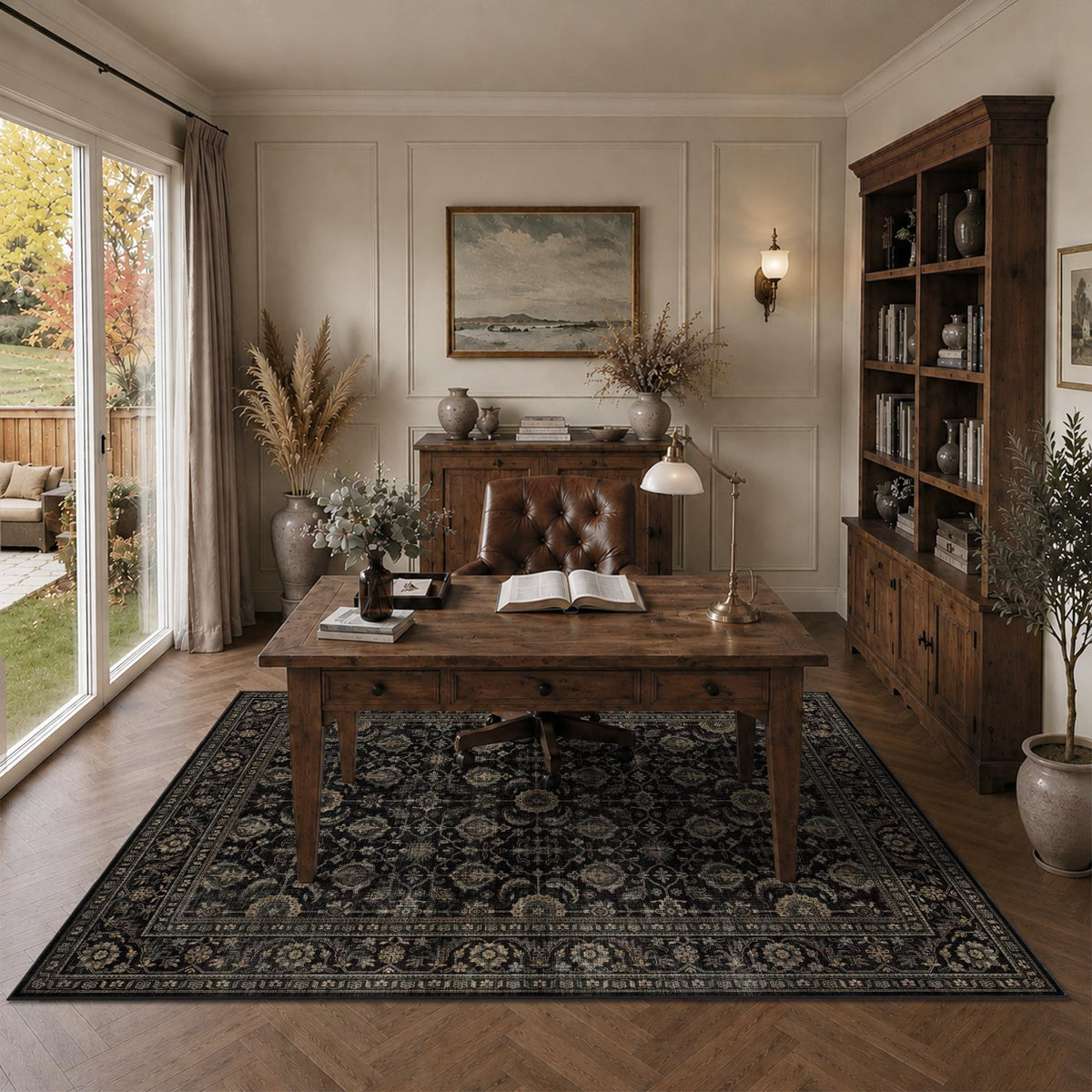 JOOJA 8x10 Dark Brown Vintage Soft Low Pile Non Slip Boho Washable Area Rug