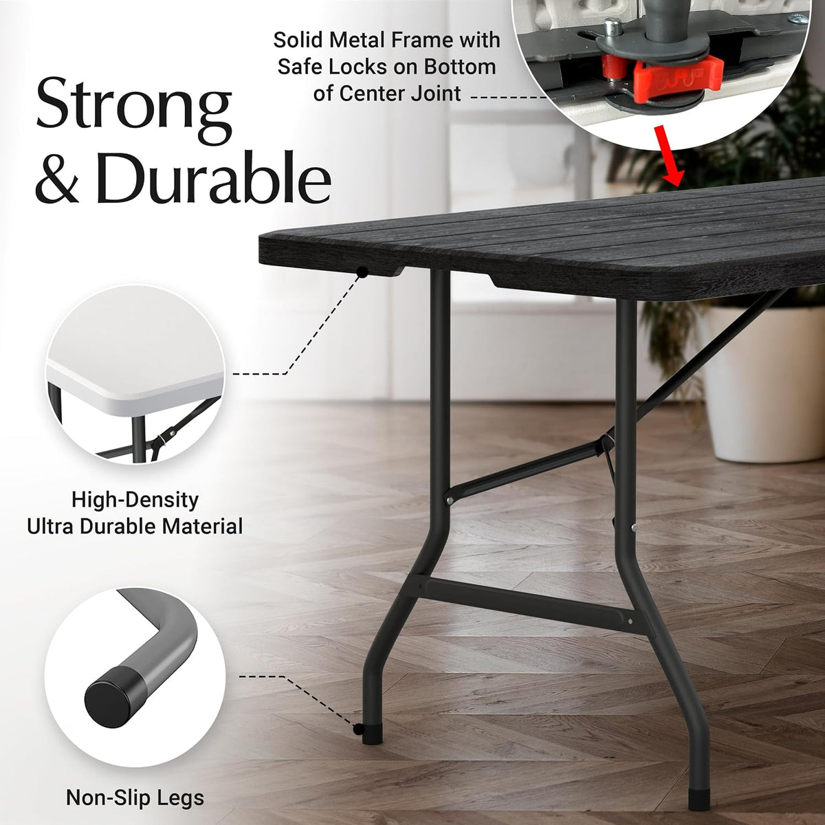 2 PACK of 6 Feet Foldable Table with Built in Handle & Steel Legs | 6FT Heavy Duty Folding Portable | Perfect for Party, Dining, Wedding, Events, Picnic Indoor Outdoor Camping Utility Folding - 6 Foot