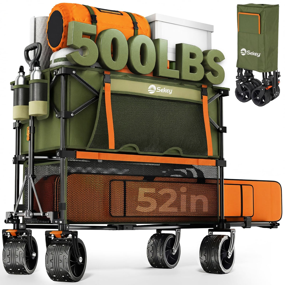 Sekey 400L Double-Decker Wagon, 500 lb Capacity, 50 in Extender