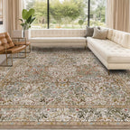 Floral Dark Green Washable Area Rugs 8x10, Vintage Living Room Rug
